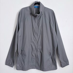 L.L Bean 100% Nylon FullZip Gray Rain Windbreaker Jacket Stowable Hood XL Tall